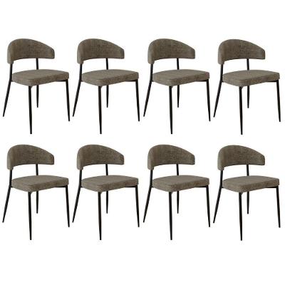 Kit 08 Cadeiras Estofada Para Sala De Jantar Serena Preto C01 Linho Lautrec Marrom - Lyam Decor