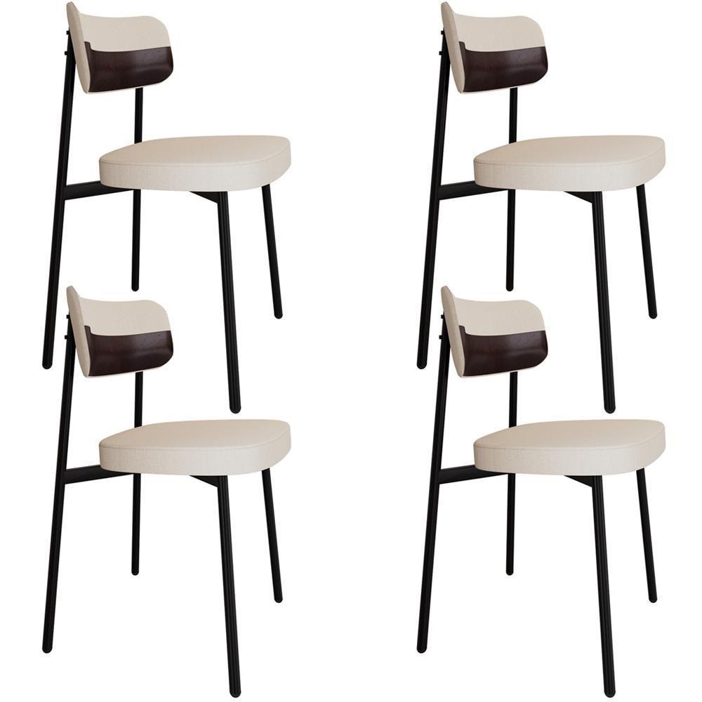 Kit 04 Cadeiras Estofada Para Sala De Jantar Astrid Preto C01 Linho Palha Courino Café - Lyam Decor - 1