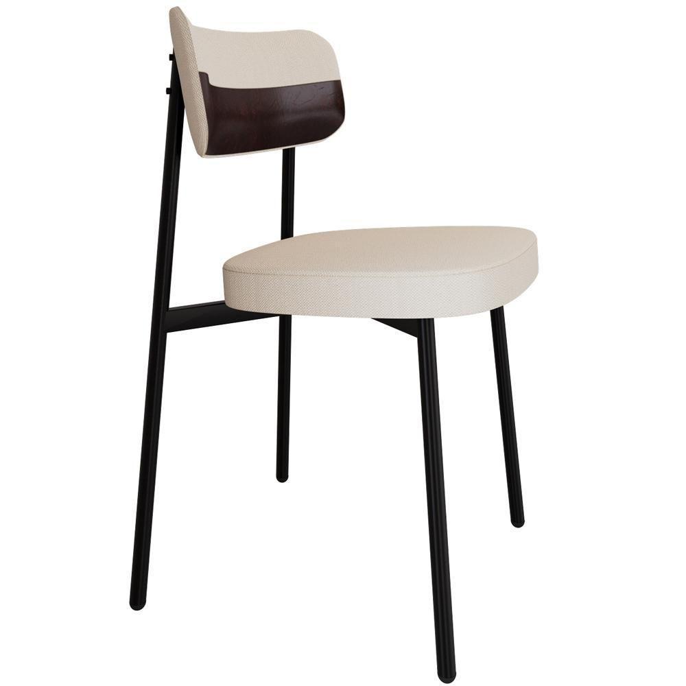 Kit 04 Cadeiras Estofada Para Sala De Jantar Astrid Preto C01 Linho Palha Courino Café - Lyam Decor - 5