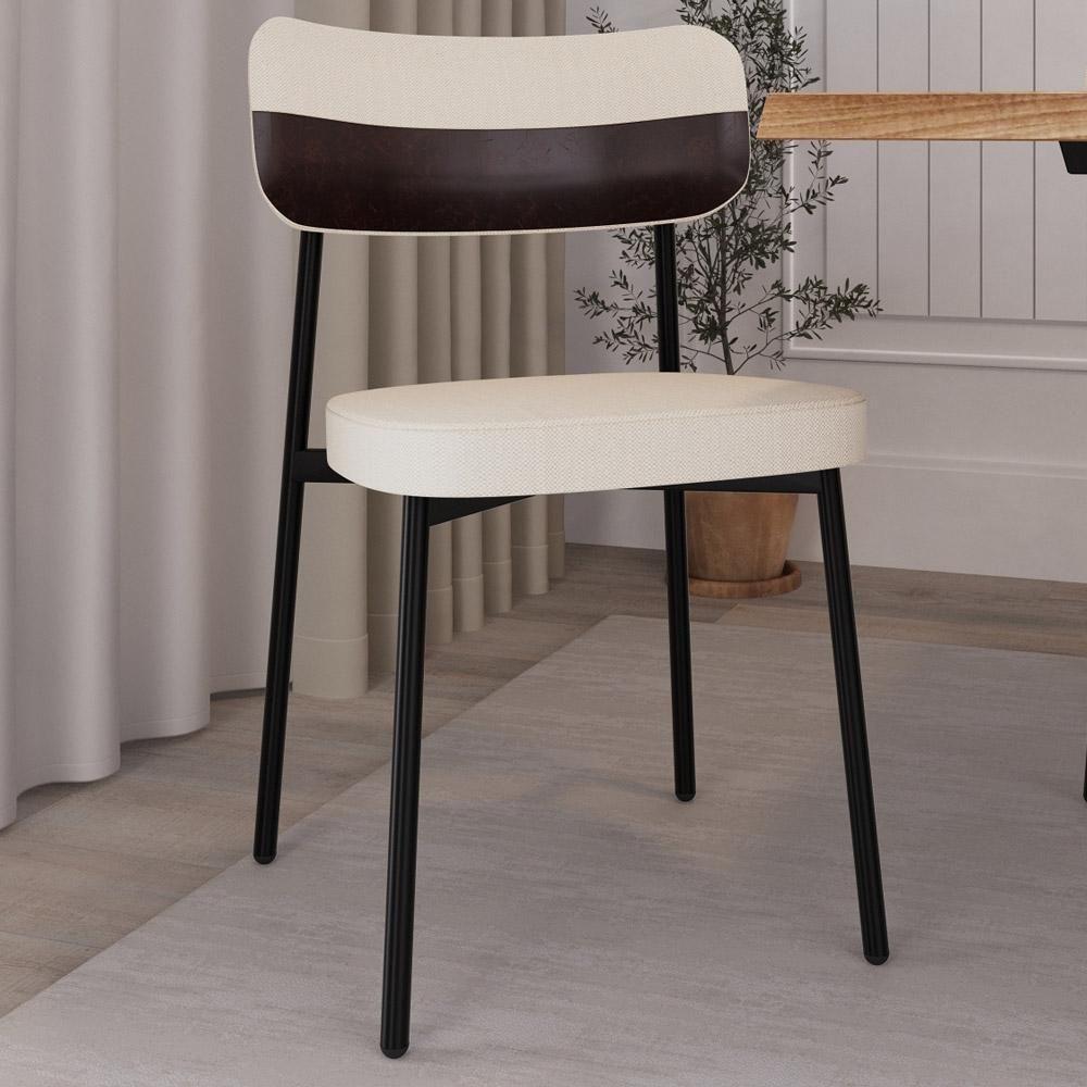 Kit 04 Cadeiras Estofada Para Sala De Jantar Astrid Preto C01 Linho Palha Courino Café - Lyam Decor - 6