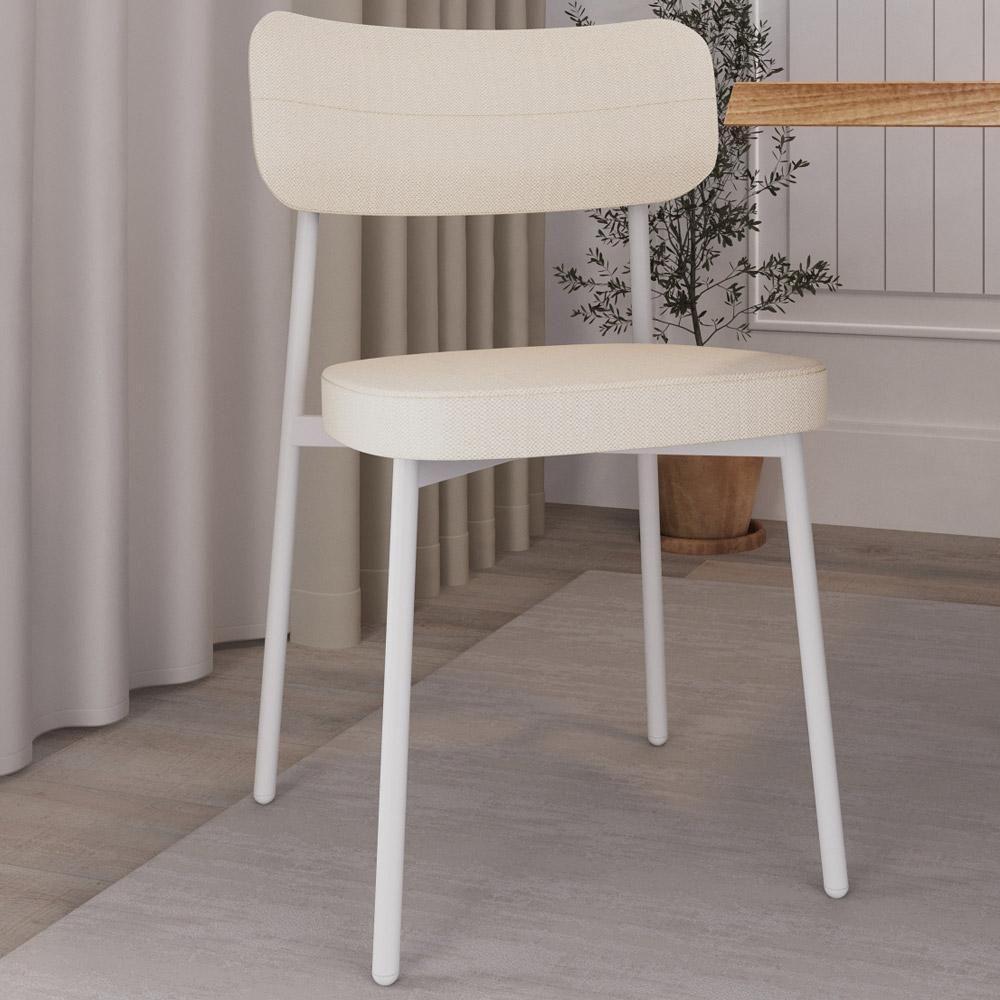 Kit 06 Cadeiras Estofada Para Sala De Jantar Astrid Branco C01 Linho Palha - Lyam Decor - 6