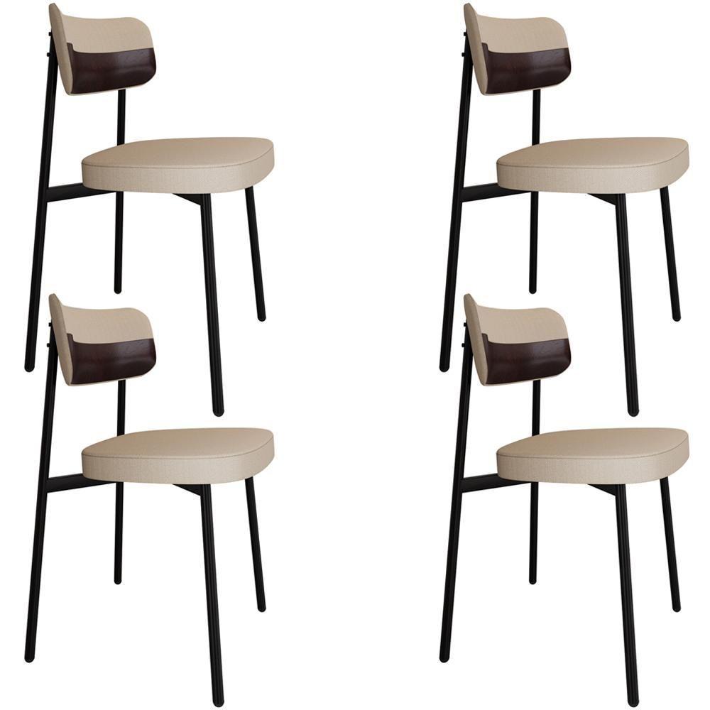 Kit 04 Cadeiras Estofada Para Sala De Jantar Astrid Preto C01 Linho Areia Courino Café - Lyam Decor - 1