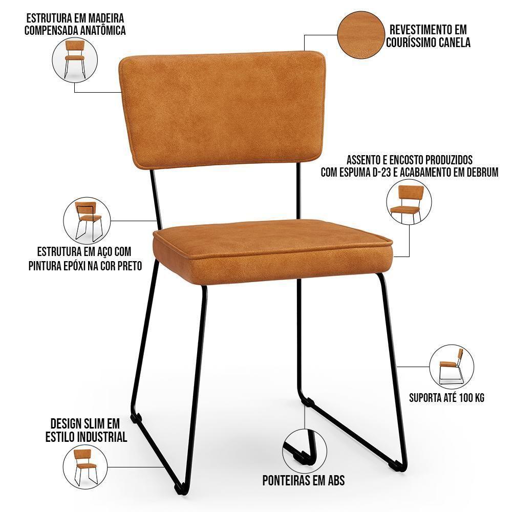 Kit 04 Cadeiras Decorativa Estofada Para Sala Base Em Aço Allana L02 Couríssimo Canela - Lyam Decor - 7
