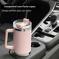 Copo Térmico Grande 1200 Ml Canudo Parede Dupla Azul Claro - 9