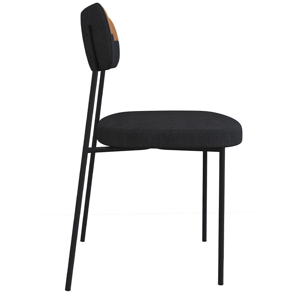 Cadeira Estofada Sala De Jantar F01 Linho Grafite Caramelo - 4