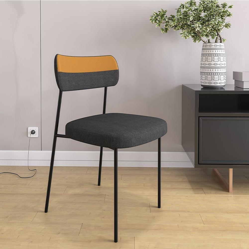 Cadeira Estofada Sala De Jantar F01 Linho Grafite Caramelo - 7