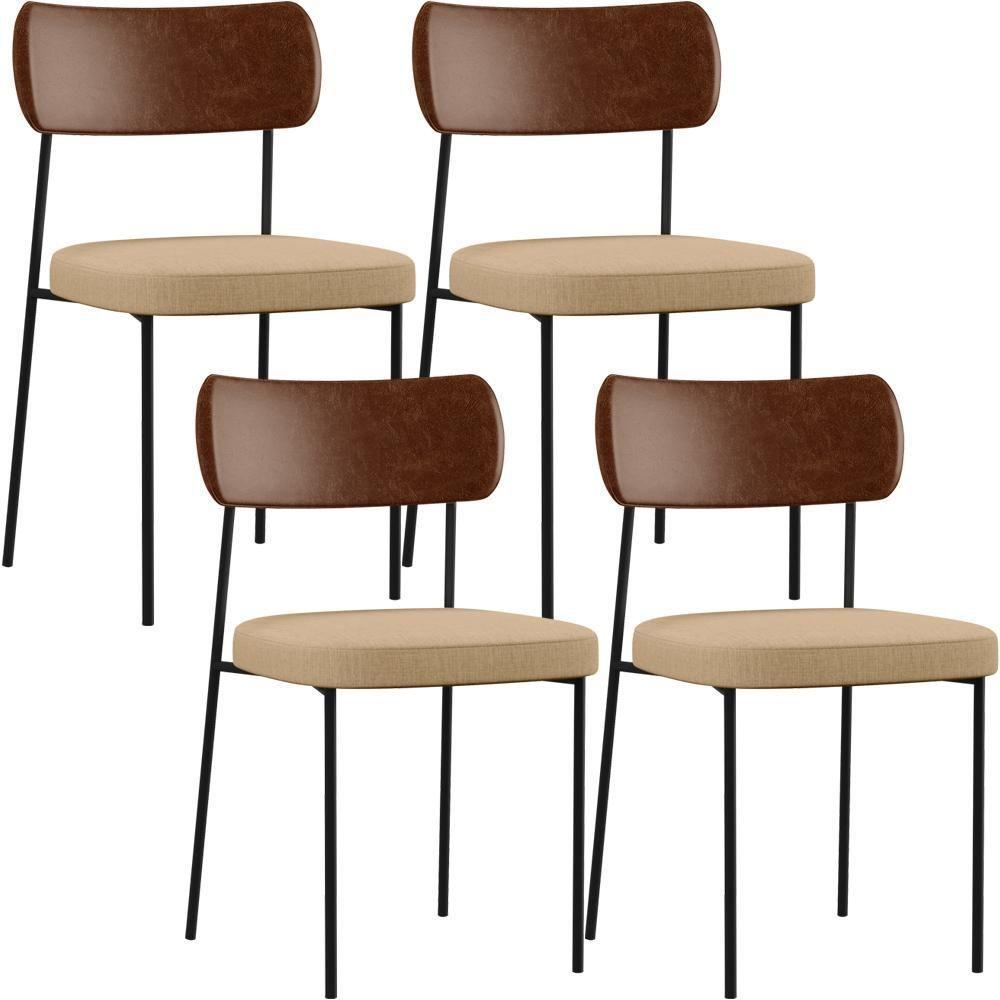 Kit 04 Cadeiras Sala De Jantar L02 Marrom Bege Escuro - 1