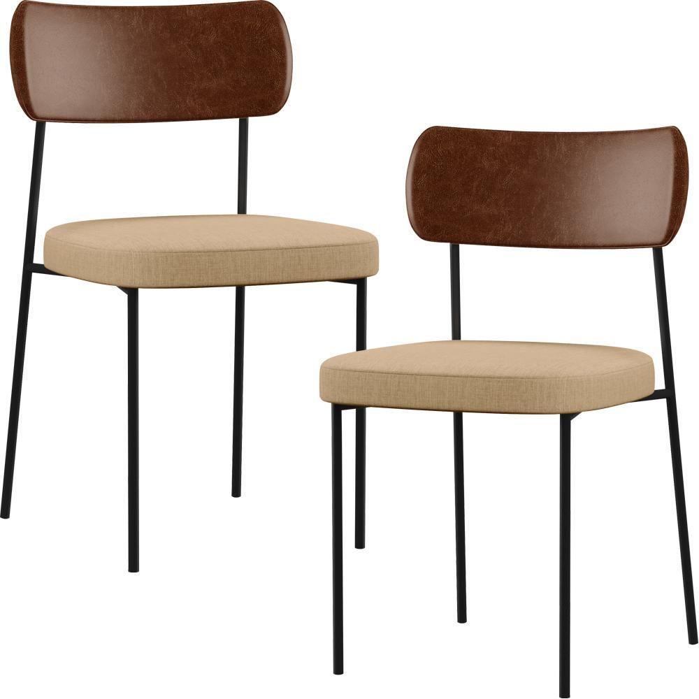 Kit 02 Cadeiras Sala De Jantar L02 Marrom Bege Escuro - 1