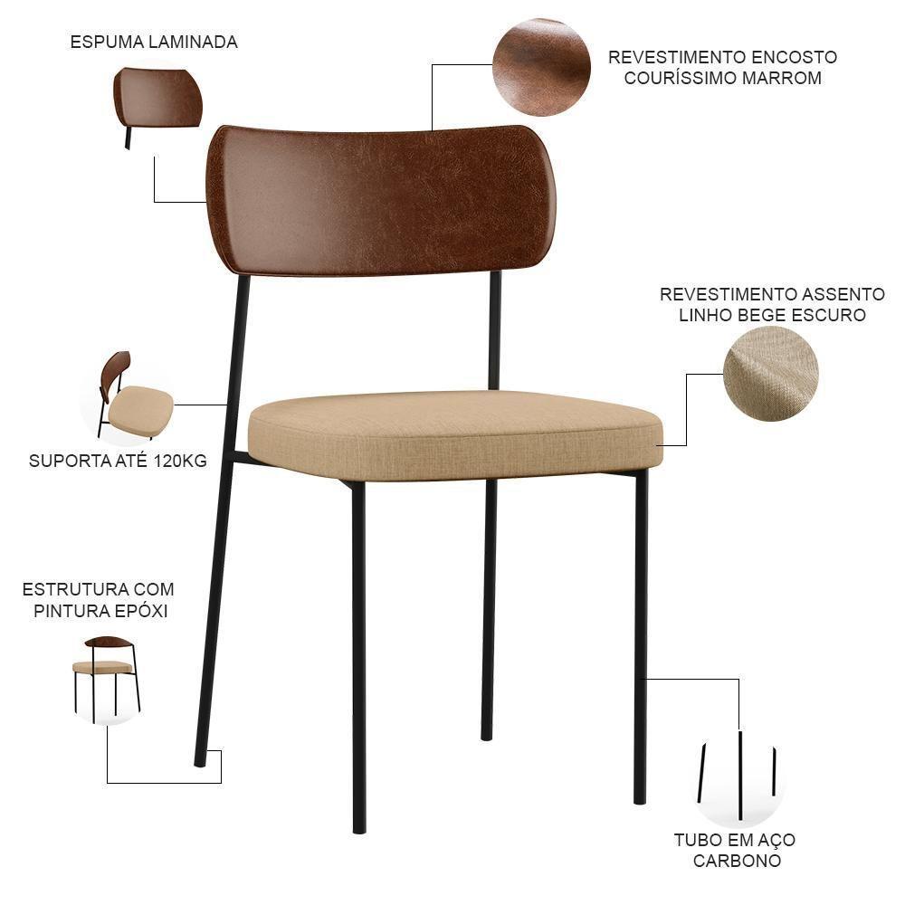 Kit 02 Cadeiras Sala De Jantar L02 Marrom Bege Escuro - 6