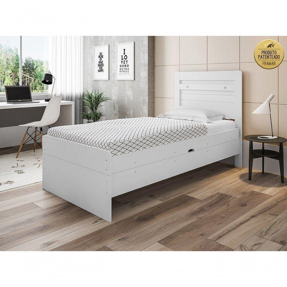 Cama Solteiro Baú Larissa Branca Com Colchão - 1