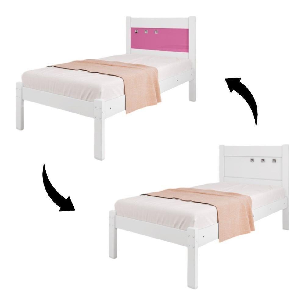 Cama Solteiro Sofisticada Paola Branca E Rosa Com Colchão - 4