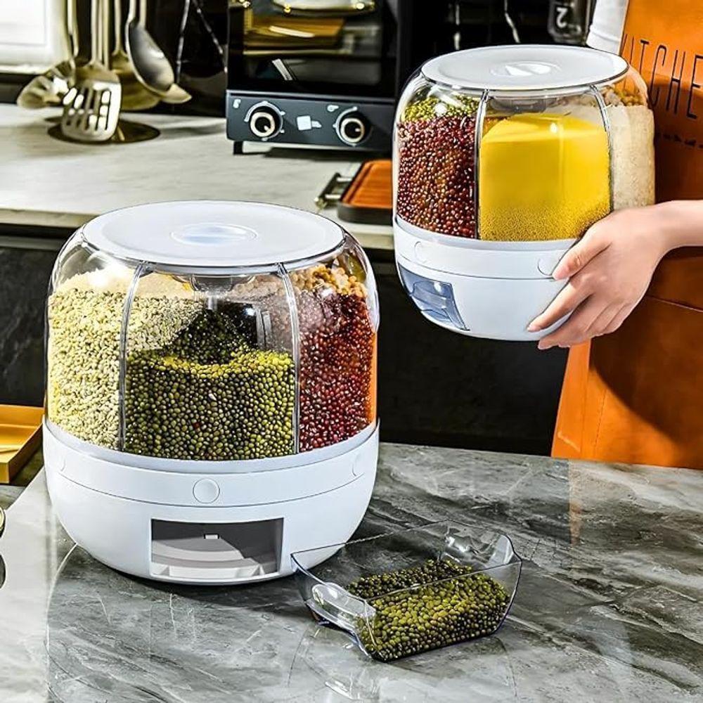Dispenser De Alimentos E Grãos Giratório Com 6 Divisões - 6
