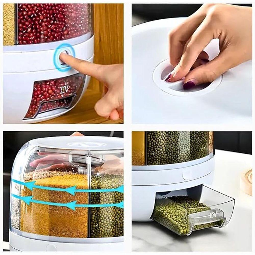 Dispenser De Alimentos E Grãos Giratório Com 6 Divisões - 7