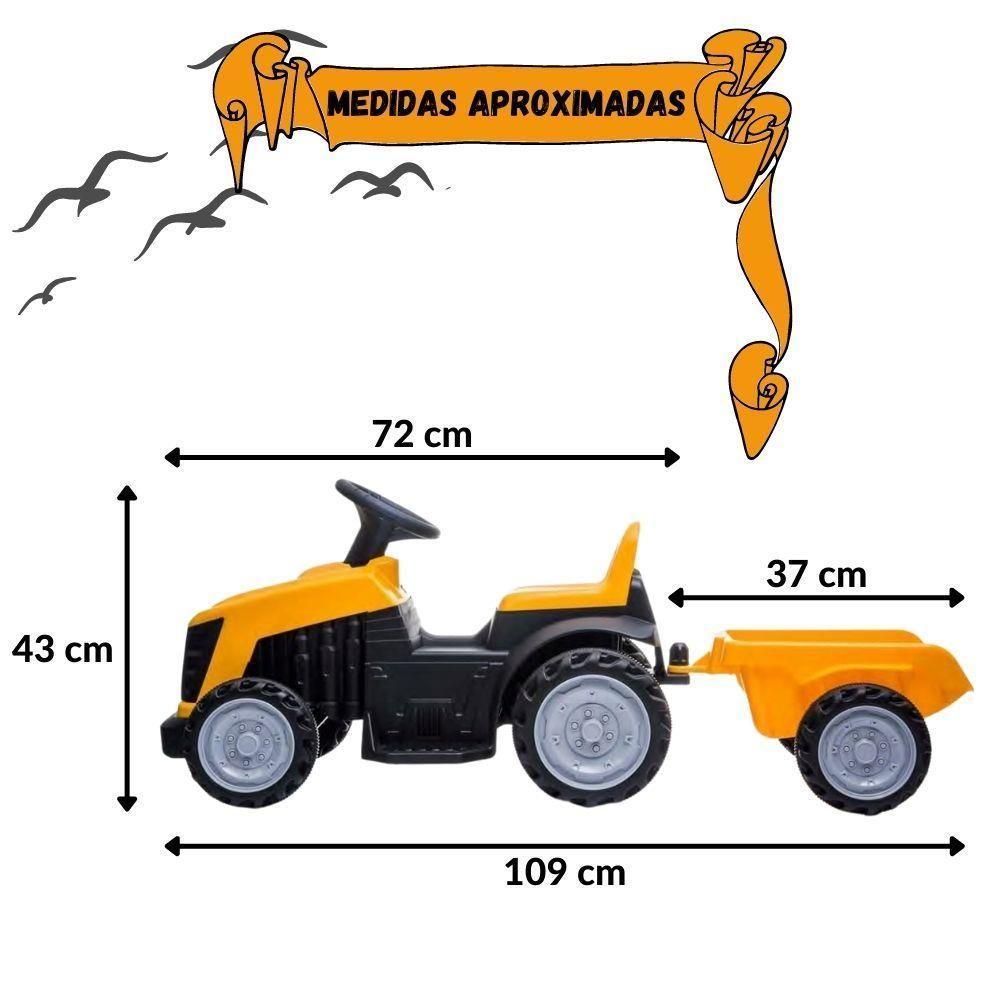 Mini Trator Carro Eletrico Infantil Bang Toys 6v Com Reboque Amarelo U - 1