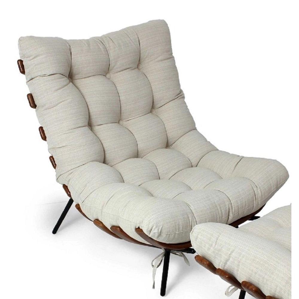 Kit Poltrona Costela Com Puff Para Sala Linho Bege - 1