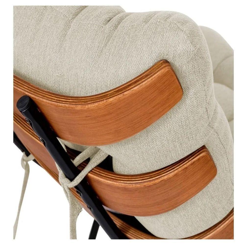 Kit Poltrona Costela Com Puff Para Sala Linho Bege - 4