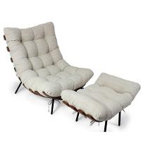 Kit Poltrona Costela Com Puff Para Sala Linho Bege - 5