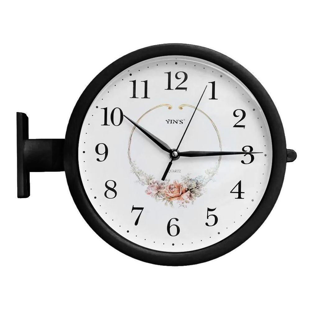 Relógio Dupla Face De Parede Estação Preto Floreal - 1