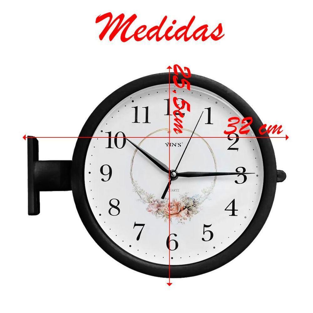 Relógio Dupla Face De Parede Estação Preto Floreal - 2