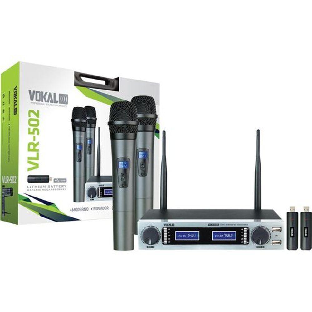 Microfone De Mão Duplo Vokal Vlr-502 Cromado - 1