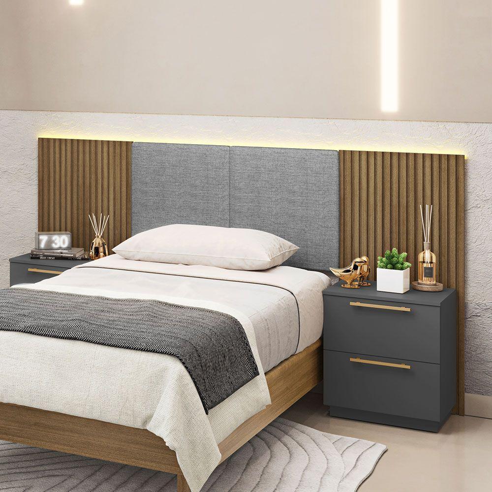Cabeceira Painel Solteiro Ripado Nature E Linho Cinza Sevilha 203 Cm - Pallazio - 2