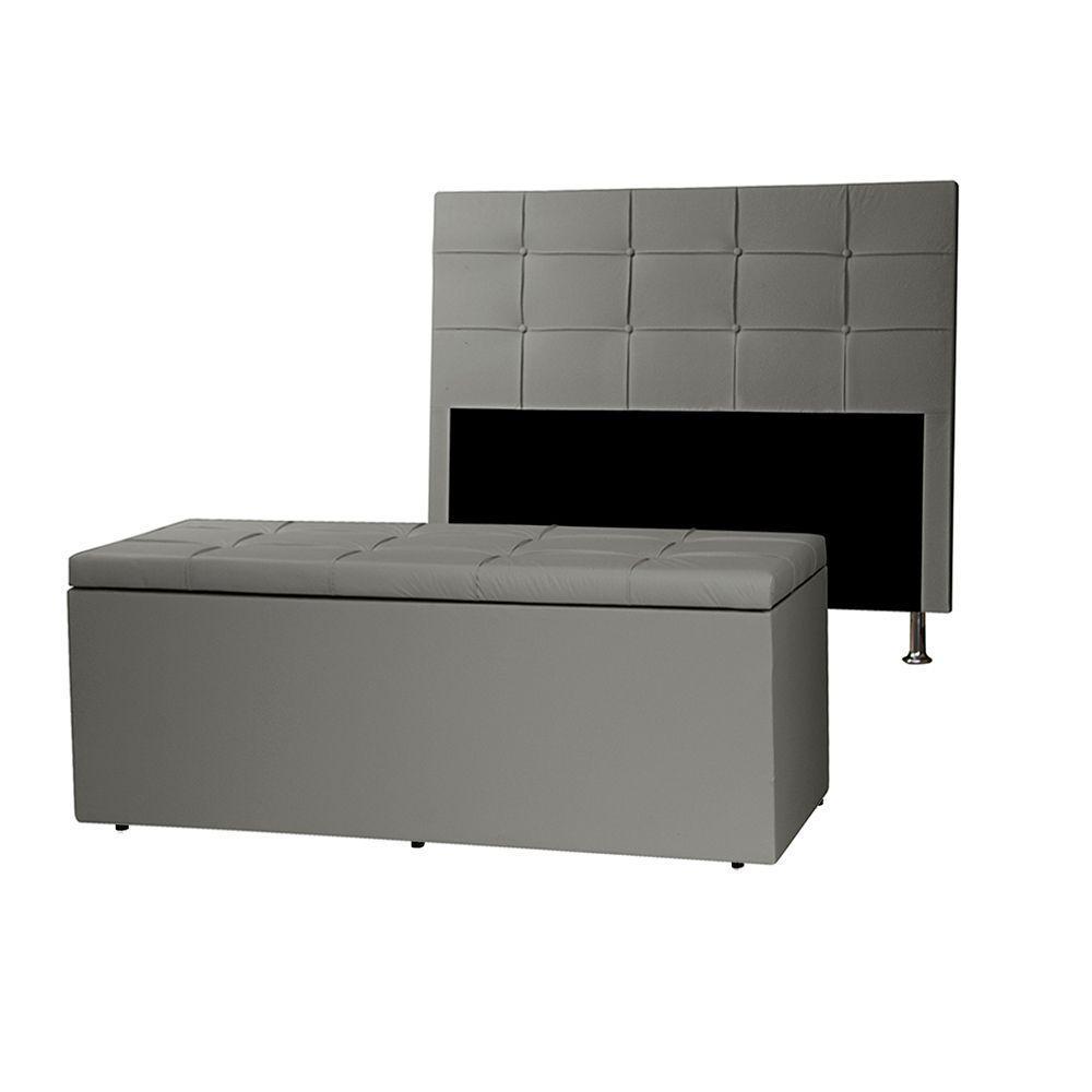 Kit Cabeceira E Calçadeira Baú Queen 1,60m Roma Corano Cinza - Pallazio - 1
