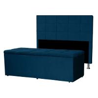 Kit Cabeceira E Calçadeira Baú Queen 1,60m Roma Suede - Pallazio Cor Azul Marinho - 1