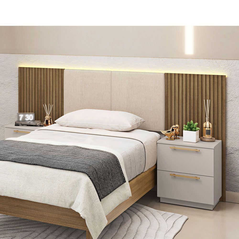 Cabeceira Painel Solteiro Ripado Nature E Linho Bege Sevilha 203 Cm - Pallazio - 2