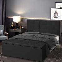 Kit Cabeceira E Calçadeira Baú Queen 1,60m Roma Suede - Pallazio Cor Preto - 6