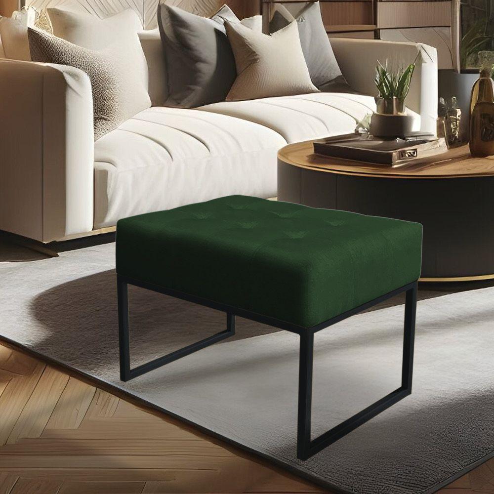 Puff Lisa Suede Verde Base Metálica Industrial Preto - Pallazio - 5