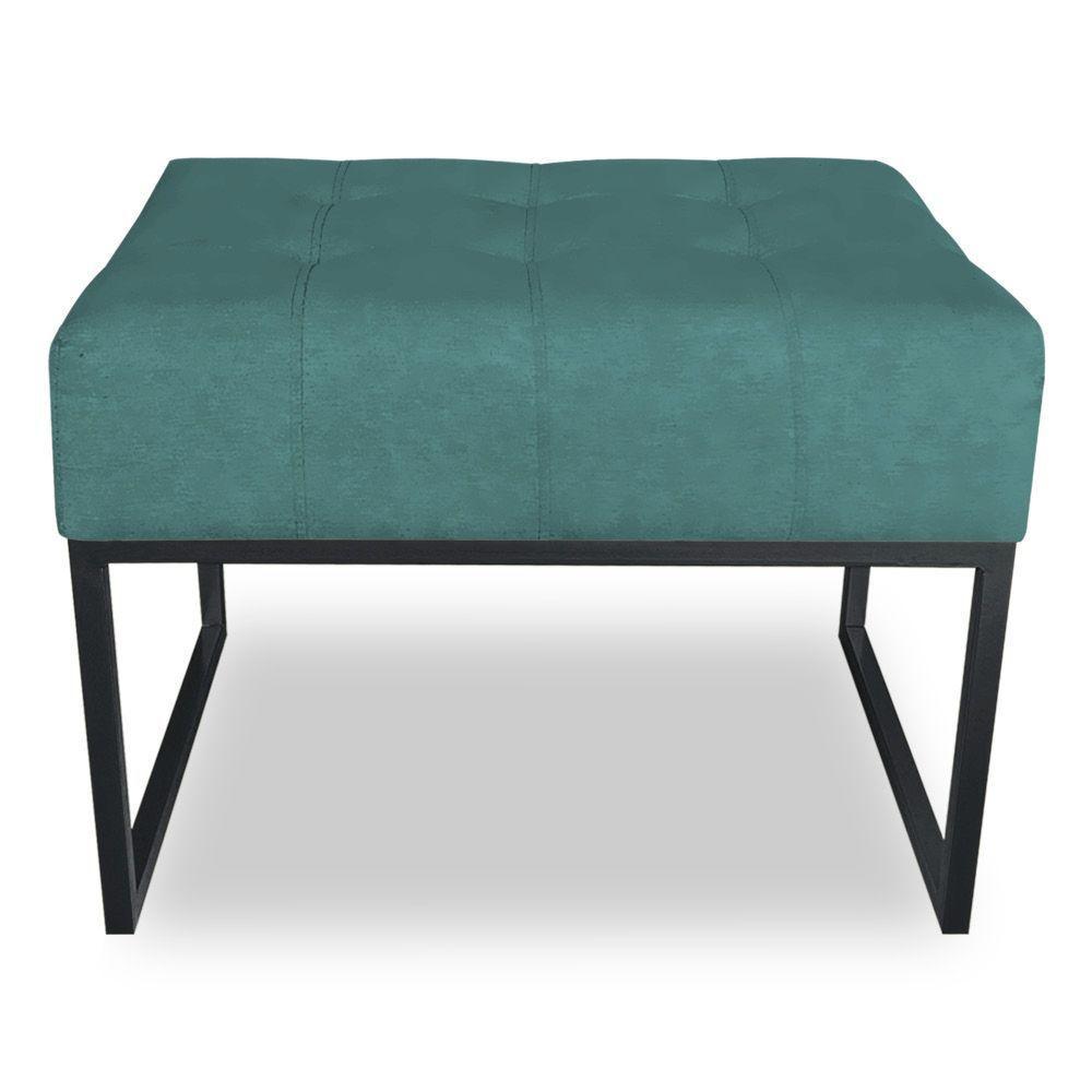 Puff Lisa Suede Azul Turquesa Base Metálica Industrial Preto - Pallazio - 4