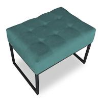 Puff Lisa Suede Azul Turquesa Base Metálica Industrial Preto - Pallazio - 3