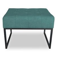 Puff Lisa Suede Azul Turquesa Base Metálica Industrial Preto - Pallazio