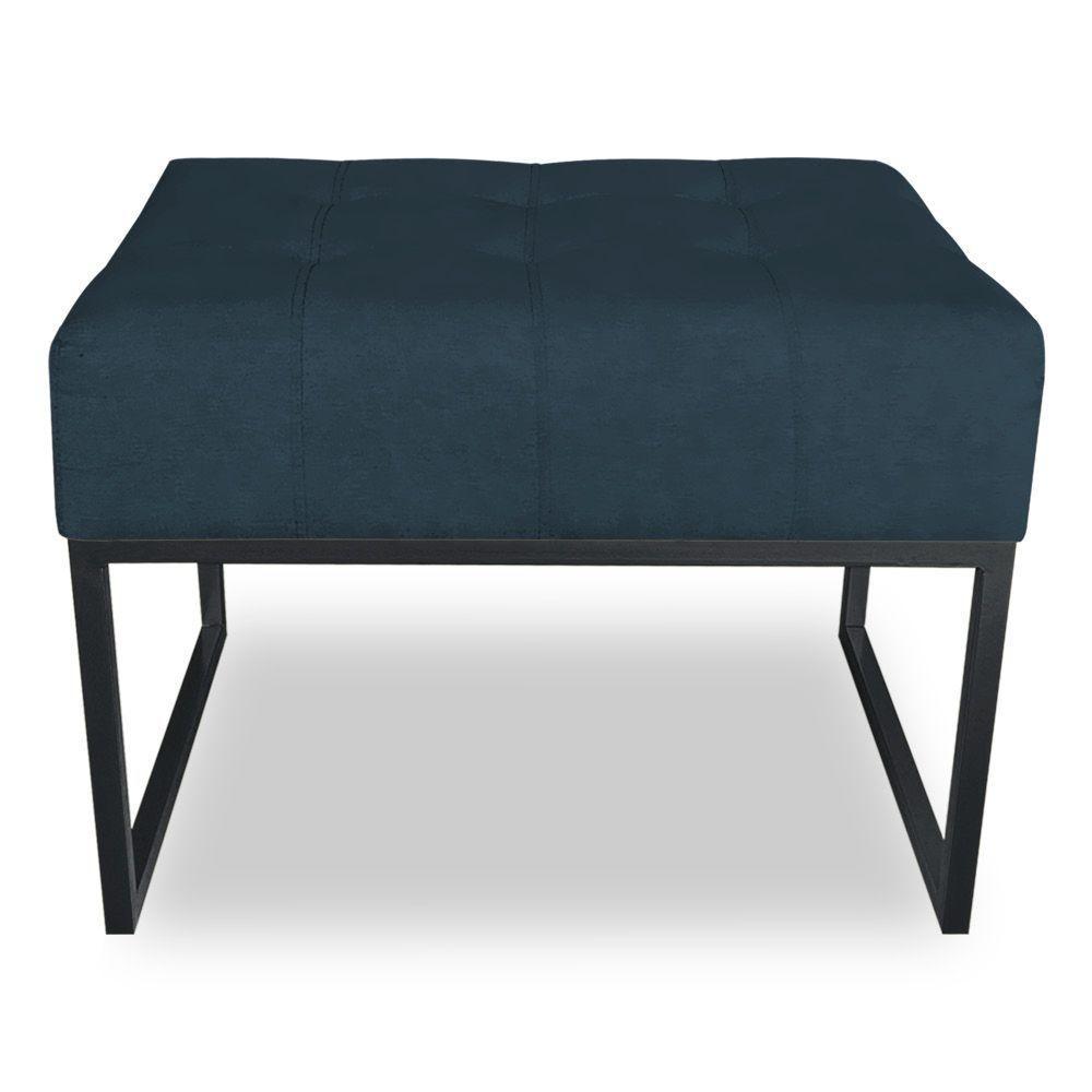 Puff Lisa Suede Base Metálica Industrial Preto - Pallazio Cor Azul Marinho - 2