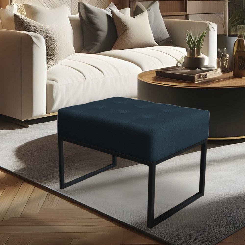 Puff Lisa Suede Base Metálica Industrial Preto - Pallazio Cor Azul Marinho - 3