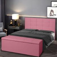 Kit Cabeceira E Calçadeira Baú Casal 1,40m Roma Suede - Pallazio Cor Rosa - 7