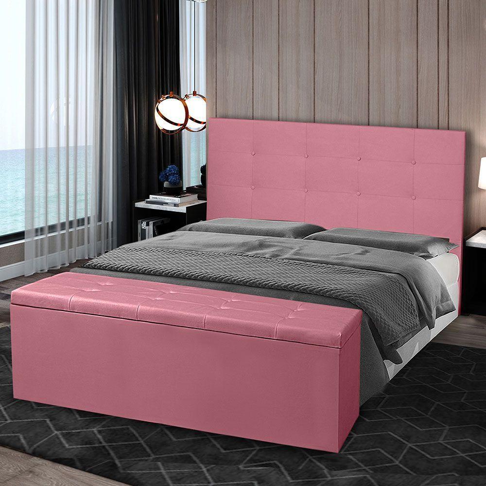 Kit Cabeceira E Calçadeira Baú Queen 1,60m Berlim Suede Rosa - Pallazio - 7