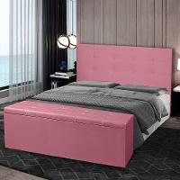 Kit Cabeceira E Calçadeira Baú Solteiro 0,90m Berlim Suede Rosa - Pallazio - 7
