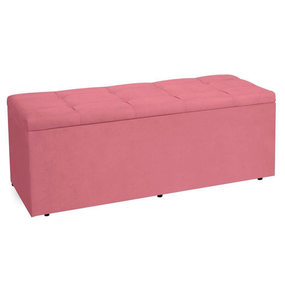 Kit Cabeceira E Calçadeira Baú Queen 1,60m Roma Suede Rosa - Pallazio - 8
