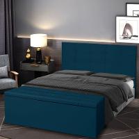 Kit Cabeceira E Calçadeira Baú Solteiro 0,90m Roma Suede Azul Marinho - Pallazio - 7