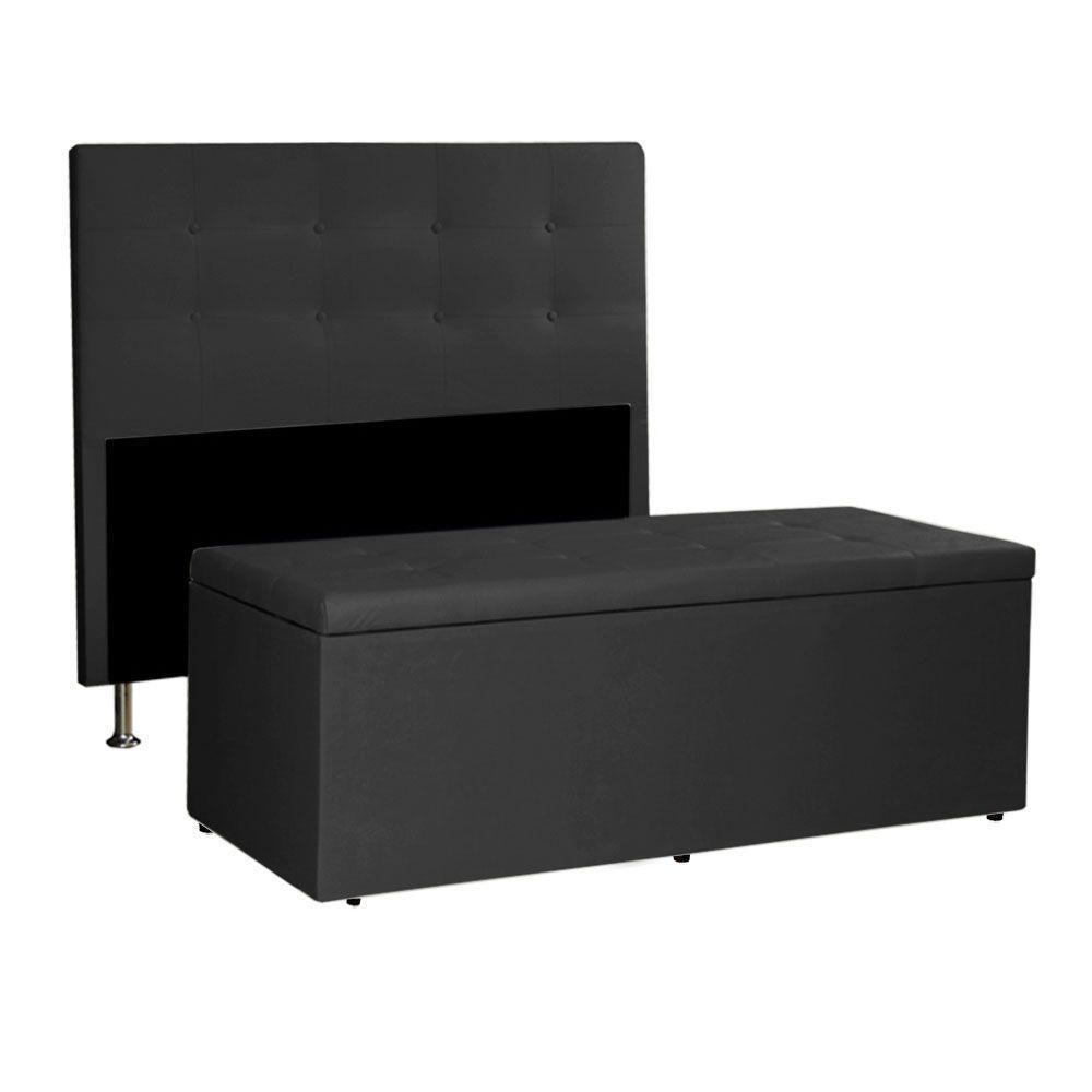 Kit Cabeceira E Calçadeira Baú Queen 1,60m Berlim Suede Preto - Pallazio - 1