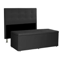 Kit Cabeceira E Calçadeira Baú Queen 1,60m Berlim Suede Preto - Pallazio - 1