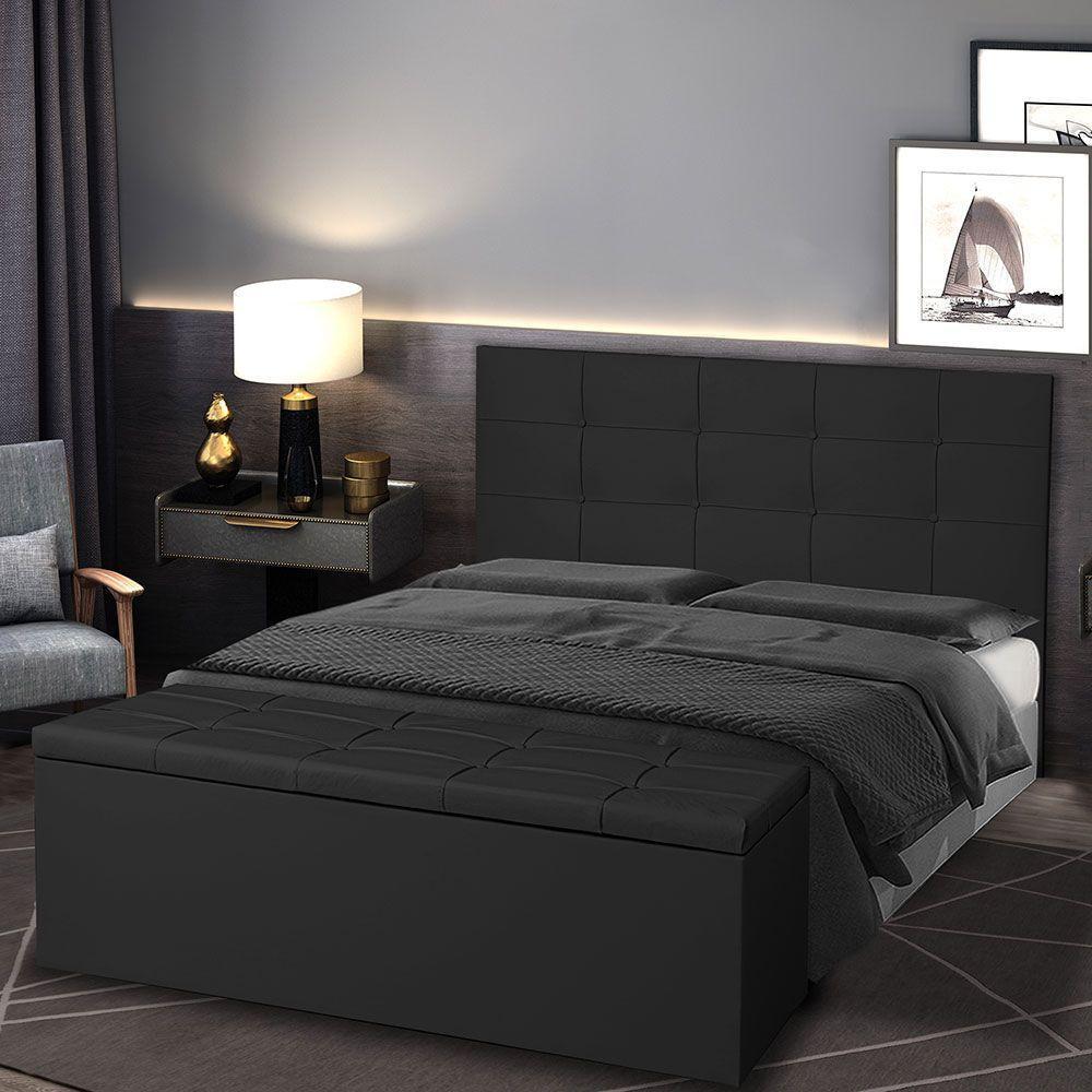 Kit Cabeceira E Calçadeira Baú Casal 1,40m Roma Suede Preto - Pallazio - 7