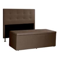 Kit Cabeceira E Calçadeira Baú Queen 1,60m Berlim Suede Marrom - Pallazio - 1