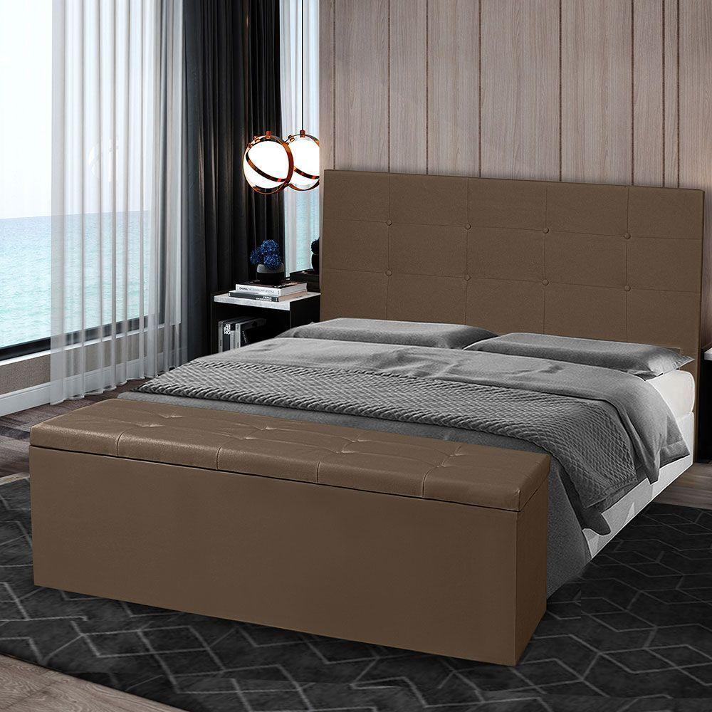 Kit Cabeceira E Calçadeira Baú King 1,95m Berlim Suede Marrom - Pallazio - 7