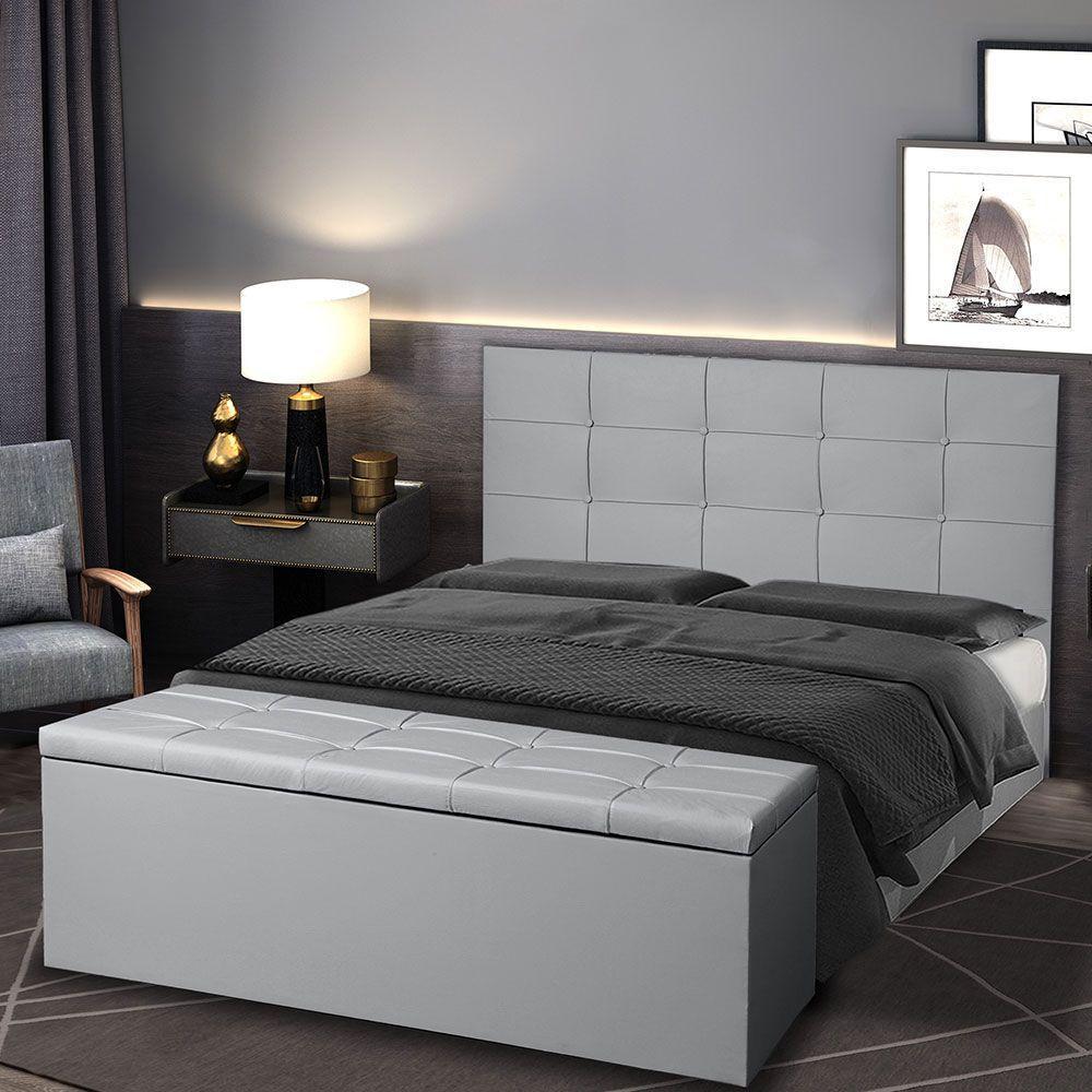 Kit Cabeceira E Calçadeira Baú Solteiro 0,90m Roma Corano Cinza - Pallazio - 3