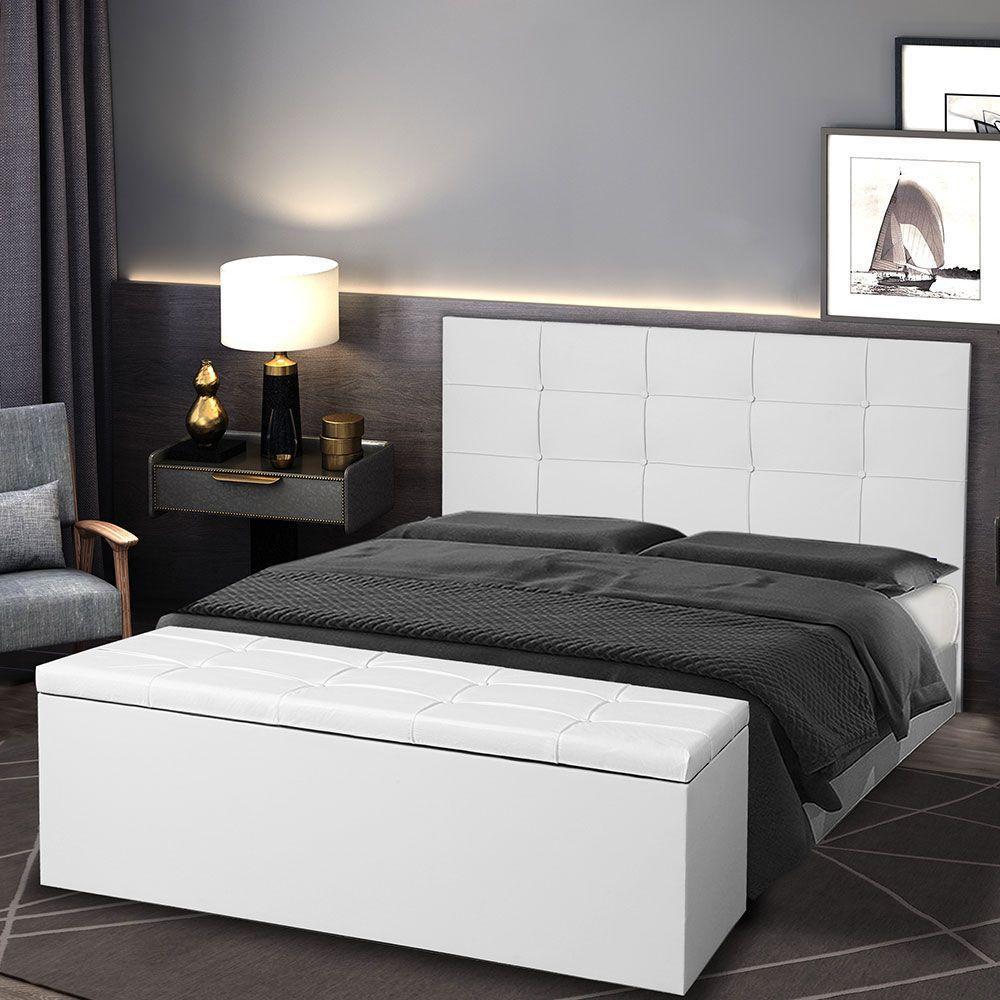 Kit Cabeceira E Calçadeira Baú Casal 1,40m Roma Corano Branco - Pallazio - 5