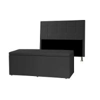 Kit Cabeceira E Calçadeira Baú Solteiro 0,90m Roma Corano Preto - Pallazio - 1