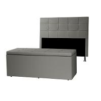 Kit Cabeceira E Calçadeira Baú Casal 1,40m Roma Corano - Pallazio Cor Cinza - 1