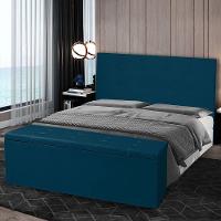Kit Cabeceira E Calçadeira Baú Casal 1,40m Berlim Suede - Pallazio Cor Azul Marinho - 7